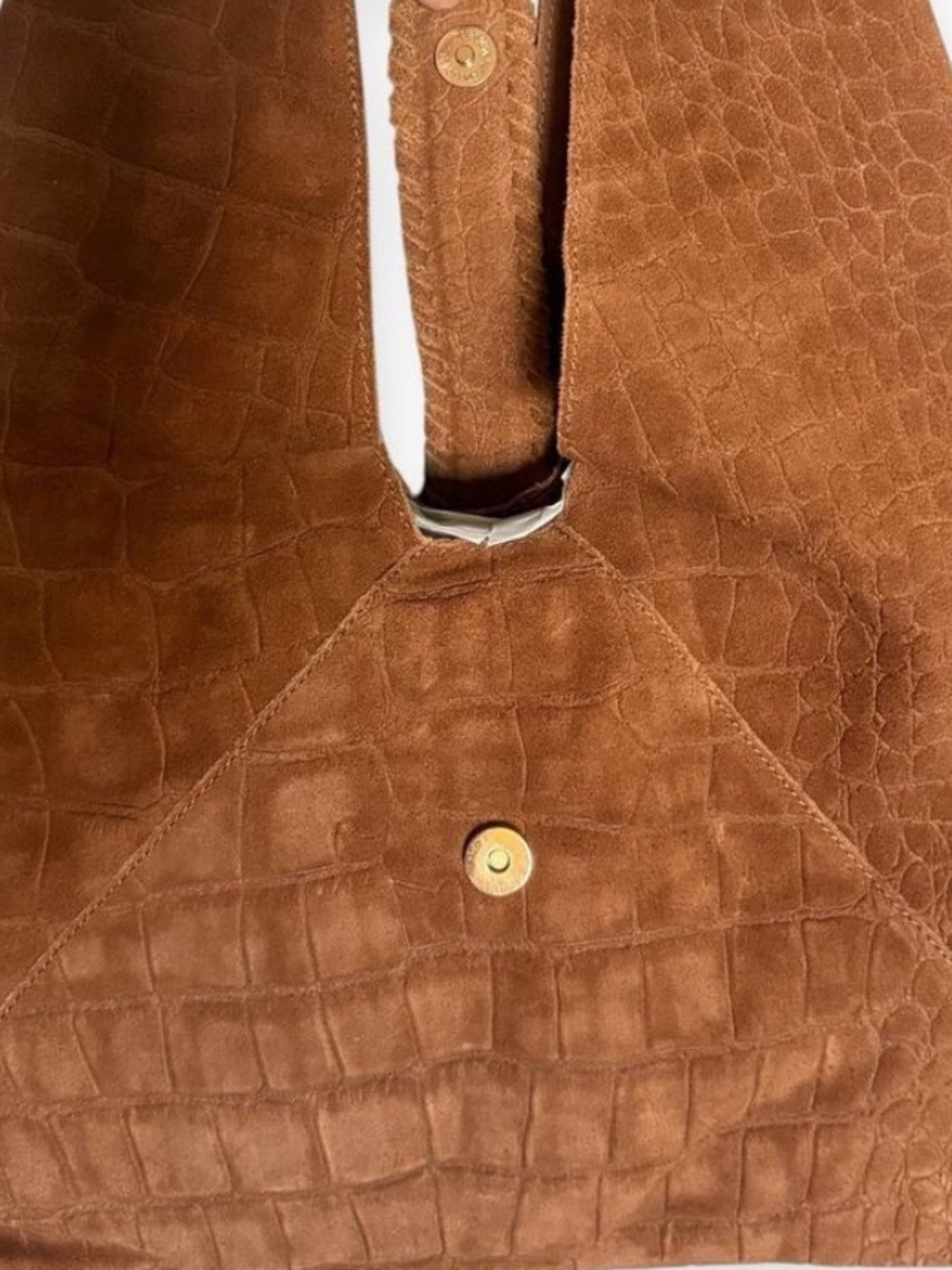 NWT! Haute Hippie Triangle Suede Brown Croc Embossed Hobo Shoulder Bag - Picture 6 of 7